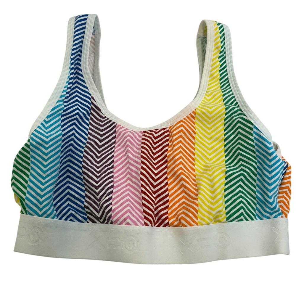 TomboyX Essentials Soft Bra Rainbow Chevron Stripe Bralette Medium Cotton Blend